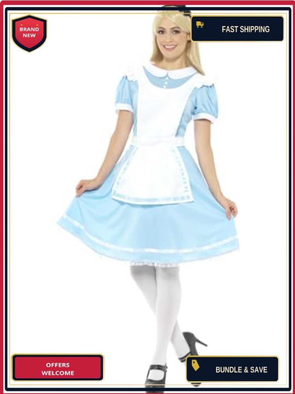 Wonder Princess Costume Dress Apron Headband Halloween Cosplay